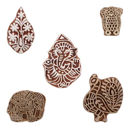 Set of 5 Piece New Mix Wooden Printing Blocks